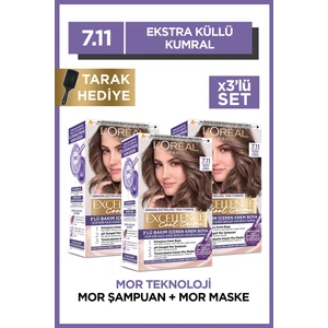 L'Oréal Paris 3'lü L'oréal Paris Excellence Cool Creme Saç Boyası – 7.11 Ekstra Küllü Kumral + Excellence Tarak