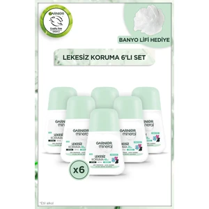 6'lı Garnier Mineral Lekesiz Koruma Ferah Koku Roll-On Deodorant Garnier Duş Lifi Hediyeli
