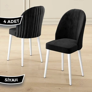 Mara Serisi 4 Adet  Babyface Kumaş Beyaz Metal Ayak Mutfak Sandalyesi