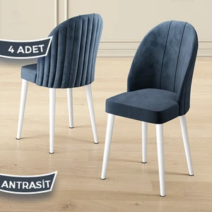 Mara Serisi 4 Adet  Babyface Kumaş Beyaz Metal Ayak Mutfak Sandalyesi