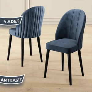 Mara Serisi 4 Adet  Babyface Kumaş Siyah Metal Ayak Mutfak Sandalyesi