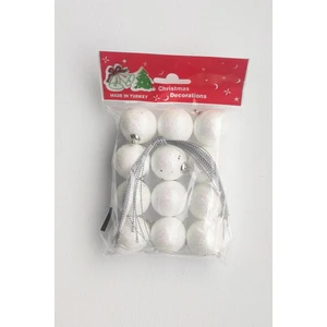 Patladı Gitti Yılbaşı Ağaça Süsü 3 cm  Çok Beyaz Renkli Simli Strafor Top Ağaç Süsü 12LI