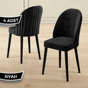 Mara Serisi 4 Adet  Babyface Kumaş Siyah Metal Ayak Mutfak Sandalyesi