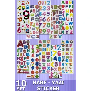 10 Set 150+ Sticker Etiket 3D Harfli Yazılı Yapıştırma Renkli Kitap Defter Stickerı