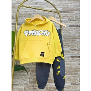 Yeni Sezon Erkek Çocuk Karakter Baskılı Pamuklu Kapüşonlu Sweatshirt ve Eşofman Alt-Üst Takım