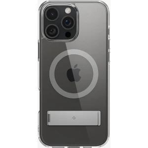 Caseology iPhone 16 Pro ile Uyumlu ince MagSafe Kılıf Capella Mag Metal Stand'lı Sararma Karşıtı Hava Kanalı Teknolojisi™ Askeri Sınıf Koruma Clear Gray Şeffaf Kapak - ACS08185