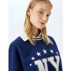 Kolej Baskılı Biyeli Bisiklet Yaka Şardonlu Oversize Sweatshirt