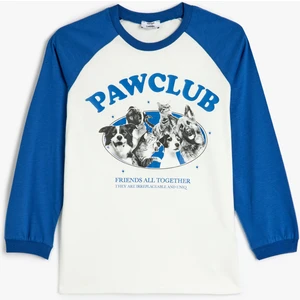 Tişört Uzun Kollu Bisiklet Yaka Köpek Baskılı Pamuklu