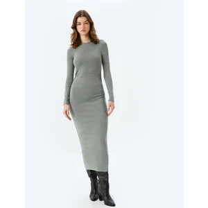 Slim Fit Uzun Kollu Bisiklet Yaka Uzun Kalem Elbise