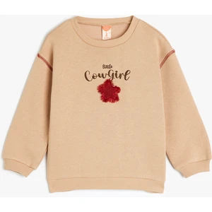 Sweatshirt Uzun Kollu Bisiklet Yaka Aplike Detaylı Pamuklu Şardonlu