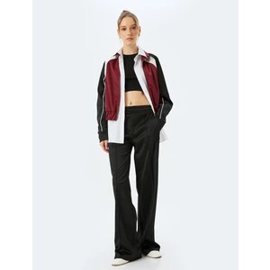 Geniş Paça Nervürlü Beli Lastikli Biyeli Cep Detaylı Eşofman Pantolon