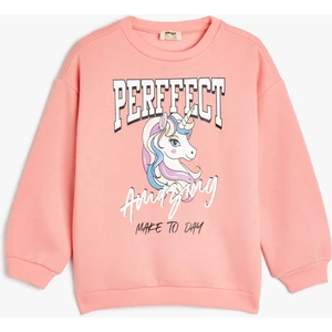 Sweatshirt Unicorn Baskılı Uzun Kollu Bisiklet Yaka Pamuk Karışımlı