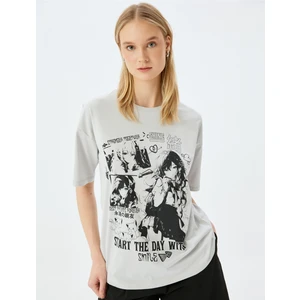 Anime Baskılı Oversize Bisiklet Yaka Kısa Kollu Tişört