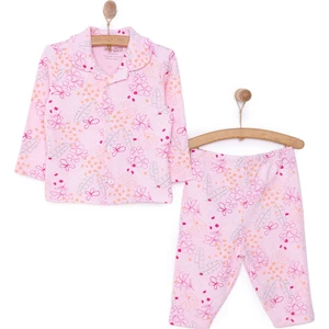 HelloBaby Gömlek Yaka Yaprak Desenli Kız Bebek Pijama Takımı