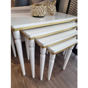 4Lü Lüx Zigon Sehpa Beyaz Gold