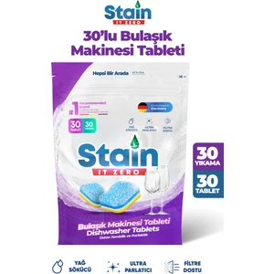 Stain İt Zero Hepsi Bir Arada Bulaşık Makinesi Tableti & Güçlü Temizlik Üstün Parlaklık- 30 Yıkama