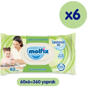 Molfix izotonik Sulu Islak Mendil Ferah Temizlik 60'li x 6 ADET (360 Yaprak)