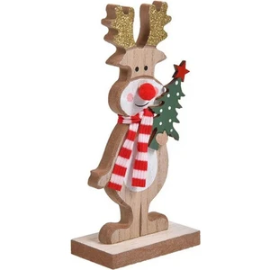 Yılbaşı Süsü Ahşap Atkılı Geyik Biblo Figür  15 cm