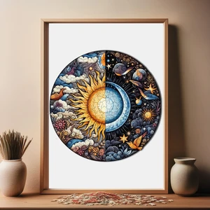 Gün ve Gece Ahşap Puzzle Yetişkin Benzersiz Parçalı Yapboz Puzzle Yapıştırıcılı A1-05