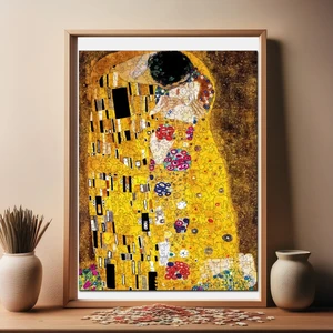 Ahşap Puzzle – Gustav Klimt Öpücük, 450 Parça, 29x39 cm – Benzersiz Şekilli ve Özel Figürlü, Yapıştırıcı Folyo Dahil, Dekoratif Yetişkin Yapboz - |R1-09|