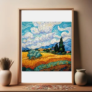 WePuzzleUp Ahşap Puzzle – Van Gogh Selvili Buğday Tarlası Reprodüksiyon, 353 Parça, 29x29 cm – Benzersiz Şekilli ve Özel Figürlü, Yapıştırıcı Folyo Dahil, Dekoratif Yetişkin Yapboz - |S1-37|