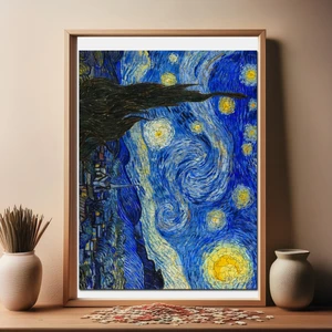 Van Gogh Yıldızlı Gece Ahşap Puzzle Yetişkin Benzersiz Parçalı Yapboz Puzzle Yapıştırıcılı R1-12