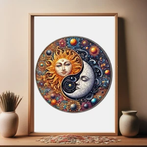 Güneş ve Ayın Dansı Ahşap Puzzle Yetişkin Benzersiz Parçalı Yapboz Puzzle Yapıştırıcılı A1-06
