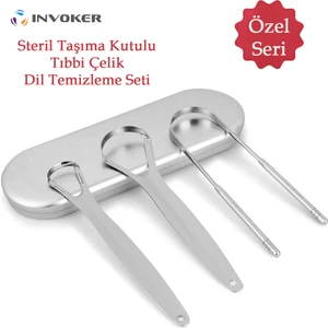 Dil Temizleme Aparatı Dil Sıyırıcı Paslanmaz Çelik Ağız Bakım Plak Fırçası 3 Lü Steril Taşıma Kutulu Tıbbi Çelik Özel Set