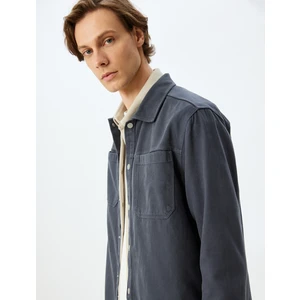 Cep Detaylı Düğmeli Pamuklu Uzun Kollu Gömlek