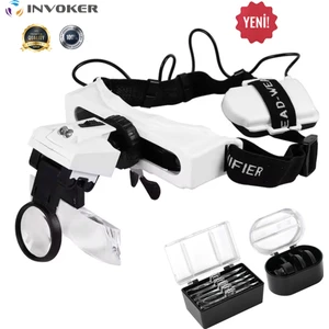 Işıklı Büyüteçli Gözlük 8 Farklı Cam Mercek Ayarlanabilir Kafa Büyüteci Lup Mercek Hareketli 2 LED