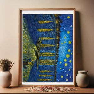 Van Gogh Ren Nehri'nde Yıldızlı Gece Ahşap Puzzle Yetişkin Benzersiz Parçalı Puzzle R1-11