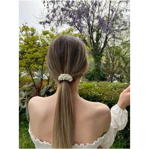 İnci Mode Bol Incili Lastik Toka Şık Siyah Tek Ebat