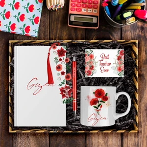 Öğretmenlere Özel Tasarım Defter & Kalem & Kupa & Akrilik Kitap Ayracı Hediye Kutusu 114387