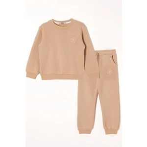 W Nakışlı Vizon Renk Erkek Çocuk Eşofman Takım