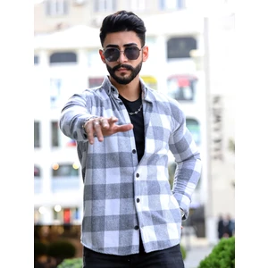 Oduncu Gömlek Beyaz Gri Düğmeli