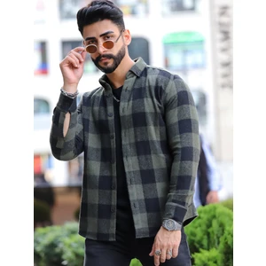 Oduncu Gömlek Haki Siyah Düğmeli