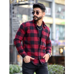 Oduncu Gömlek Bordo Siyah Düğmeli