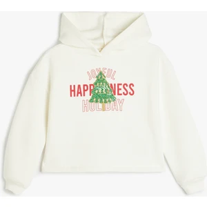 Kapşonlu Sweatshirt Yılbaşı Baskılı Sim Detaylı Şardonlu