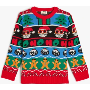 Yılbaşı Kazağı Noel Baba Desenli Bisiklet Yaka Uzun Kollu