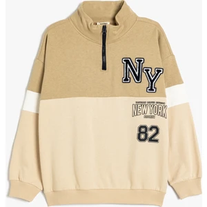 Sweatshirt Dik Yaka Yarım Fermuarlı Uzun Kollu Renk Bloklu Şardonlu