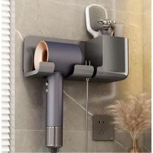 Duvara Monte Edilebilir Saç Kurutma Makinesi Tutucu - Pratik Banyo Organizeri, Depolama Çözümü