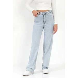 Kadın Straight Fit Jean Buz Mavi Likralı Yüksek Bel Pamuklu - 616-2269