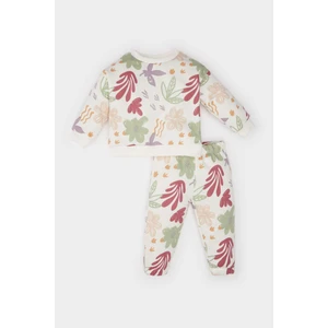 Kız Bebek 2'li Takım Çiçekli Bisiklet Yaka Sweatshirt Beli Lastikli Alt D5167A524WN