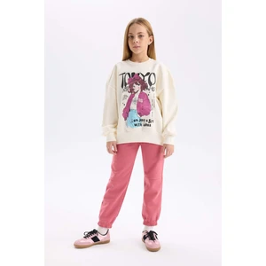 Kız Çocuk 2'li Takım Bisiklet Yaka Baskılı Sweatshirt Beli Lastikli Eşofman Altı D4868A824WN
