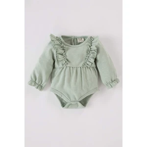 Kız Bebek Yeni Doğan Bisiklet Yaka Triko Görünümlü Uzun Kollu Çıtçıtlı Body D6013A524WN