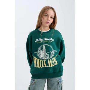 Kız Çocuk Oversize Geniş Kalıp Bisiklet Yaka Baskılı Sweatshirt D7045A824WN