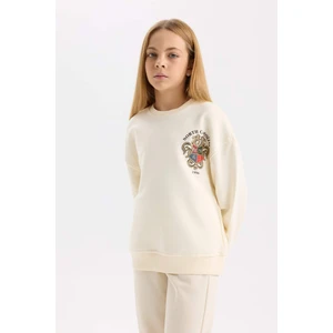 Kız Çocuk Relax Fit Bisiklet Yaka Baskılı İçi Yumuşak Tüylü Okul Sweatshirt D4272A824WN