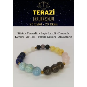 Terazi Burcu Bilekliği Lapislazuli,turmalin, Sitrin, Akuamarin, Pembe Kuvars, Aytaşı, Dumanlı Kuvars