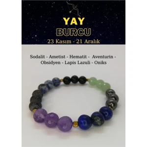 Yay Burcu Bilekliği Ametist, Obsidyen, Hematit, Aventurin, Sodalit, Lapis Lazuli, Oniks