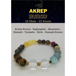 Akrep Burcu Bilekliği Kaplangözü,kristal Kuvars, Sitrin, Akuamarin, Hematit, Dumanlı Kuvars,turmalin